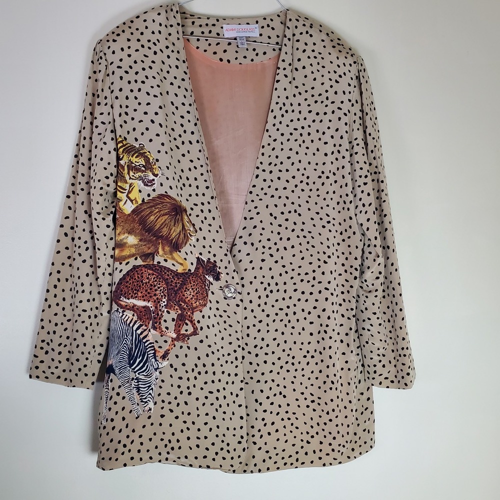 Vintage Adam Douglass Adrianna Papell  Silk Animal Print Jacket Jungle Safari